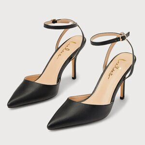 Lulus Azalian Black Pointed-toe Ankle Strap Heels - Size 11